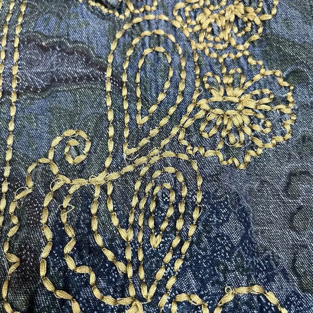 Coldwater Creek Women's‎ Lined Jacket Sz Medium Denim Floral Top Stitching Zip
